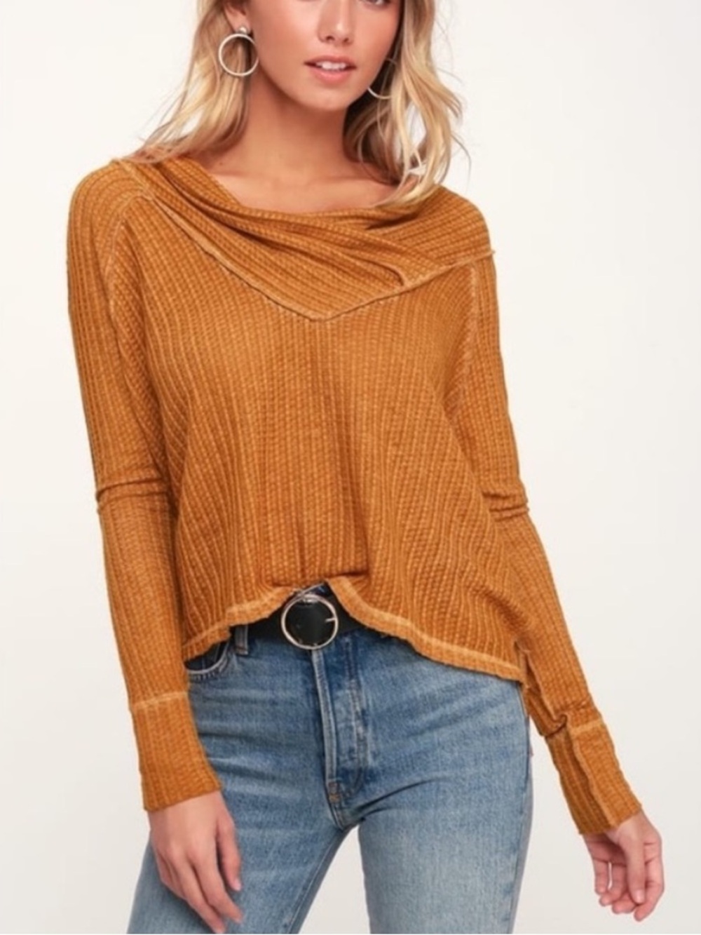 Free People We The Free Wildcat Cedar Harvest Waffle Knit Thermal Top Size S